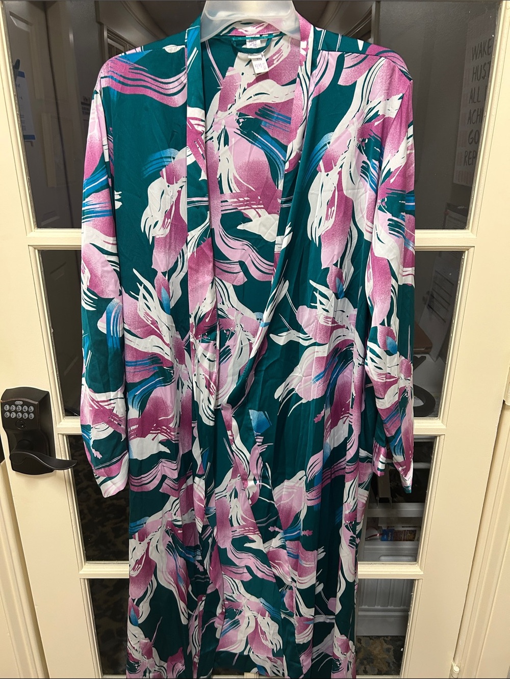 Vivid Teal & Pink/Magenta Fuschia tropical Print, Retro 80s/90s loungewear robe,